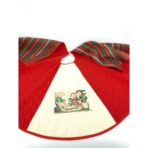 Vintage 80s Hummel Cross Stitch Christmas Tree Skirt Hand Made Completed **READ*